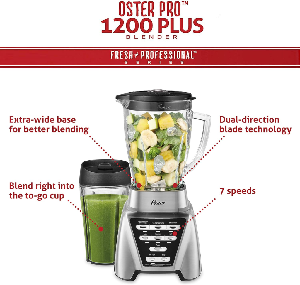 best blenders under $150 Oster Pro 1200 smoothie blender with glass jar and to-go cup