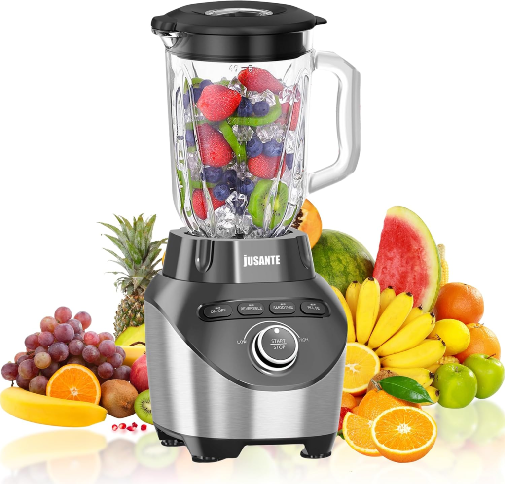 best glass jar blender JUSANTE 1200W countertop blender with 64 oz glass jar for smoothies