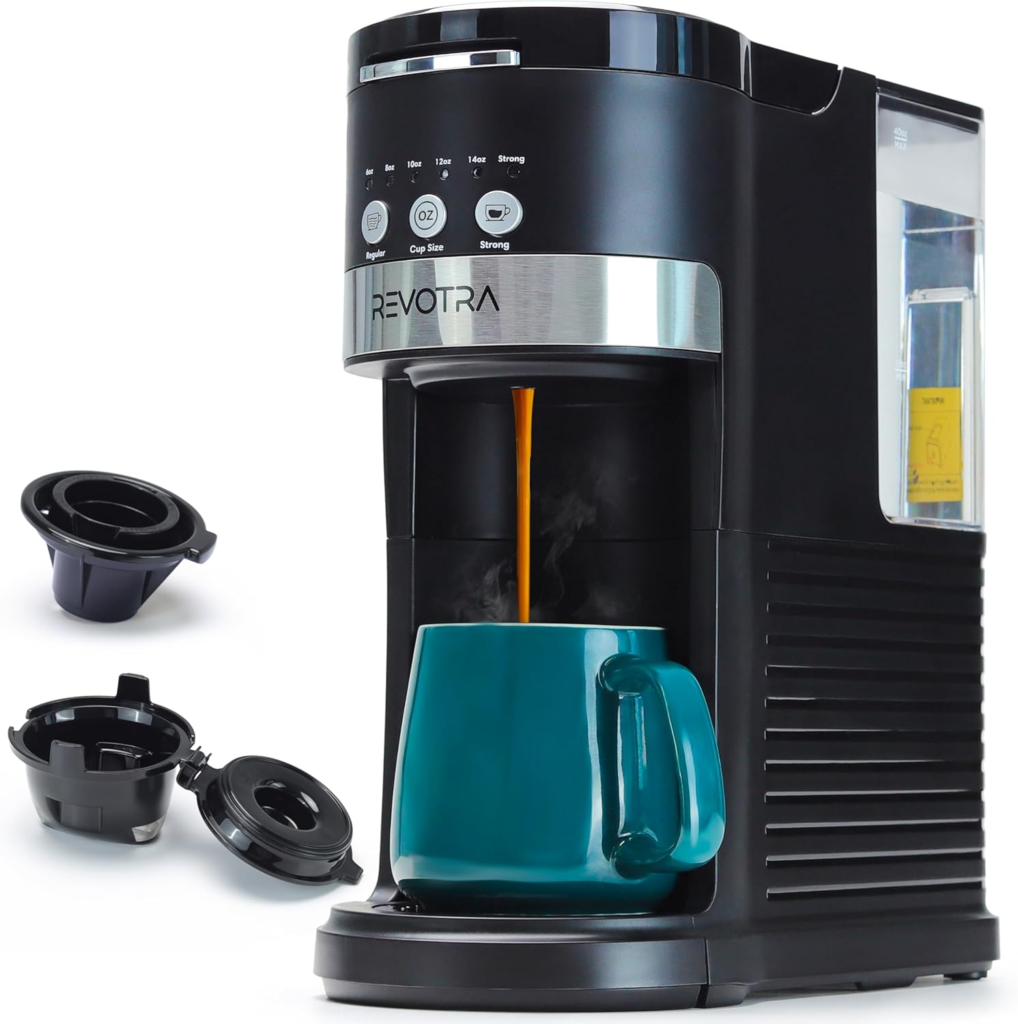 best coffee maker for office REVOTRA single serve coffee maker with pods and ground coffee compatibility