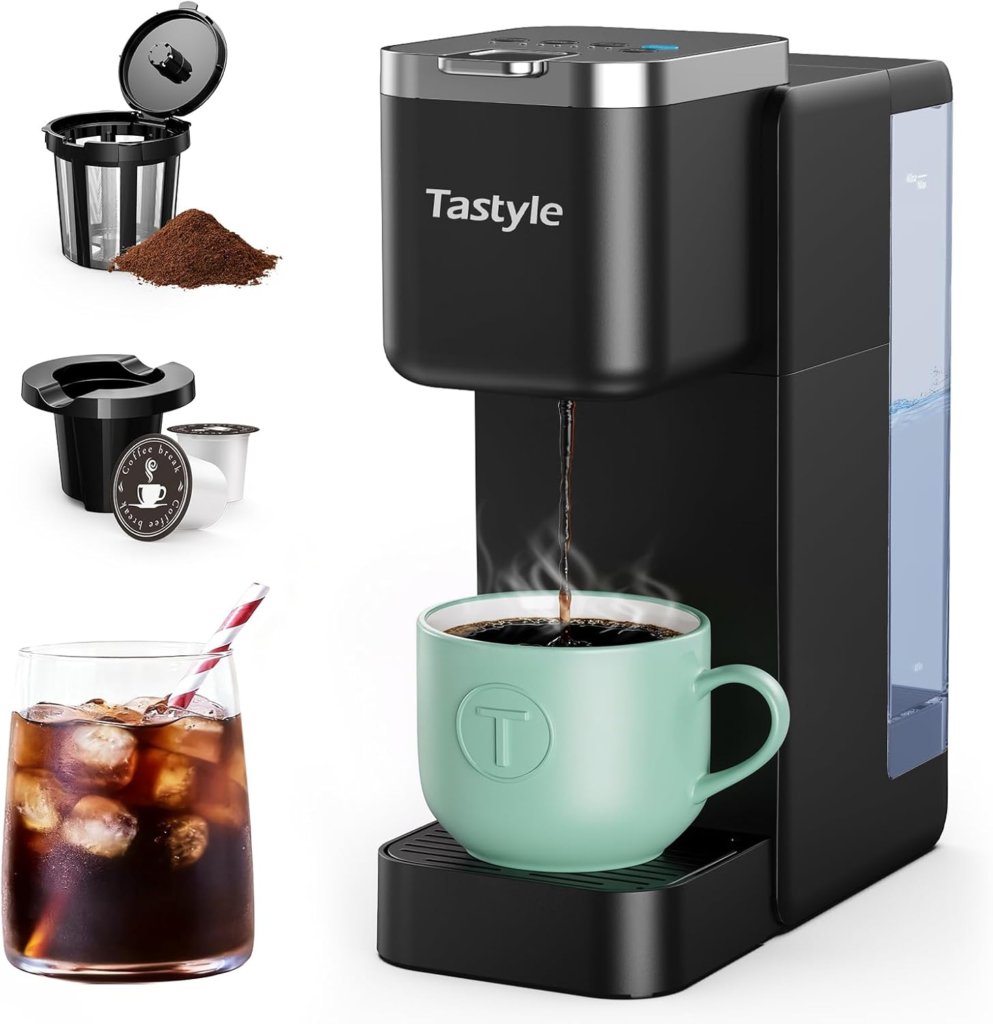 Tastyle single serve coffee maker for iced coffee with K-Cup and ground coffee compatibility