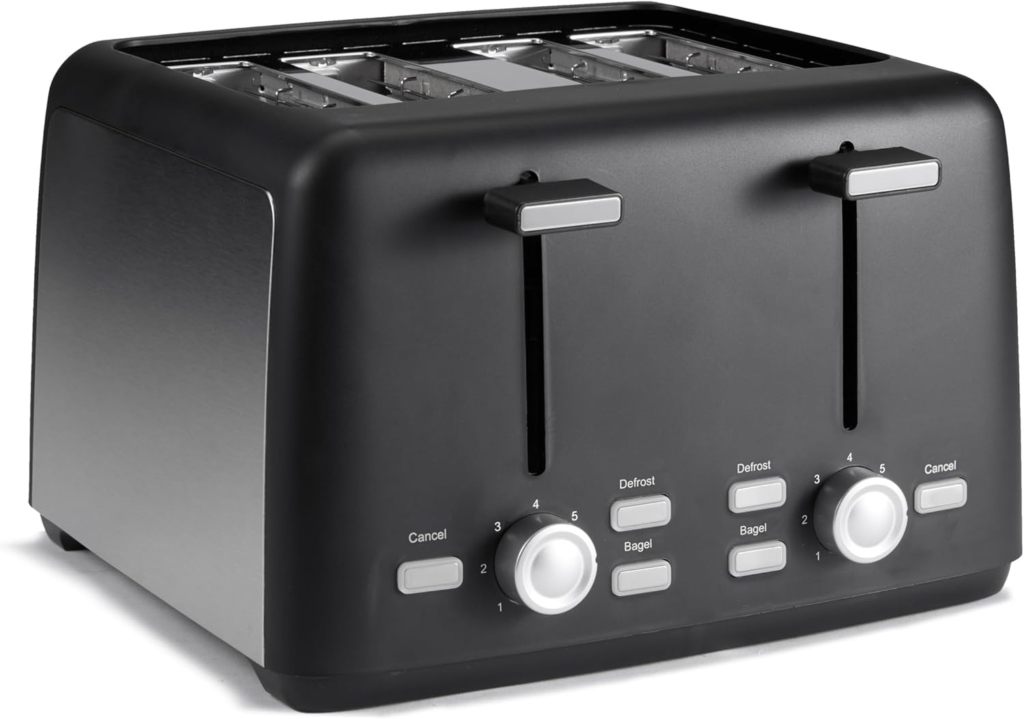 Amazon Basics 4 slice toaster with extra wide slots – one of the best bagel toasters for thick bagels and artisan bread