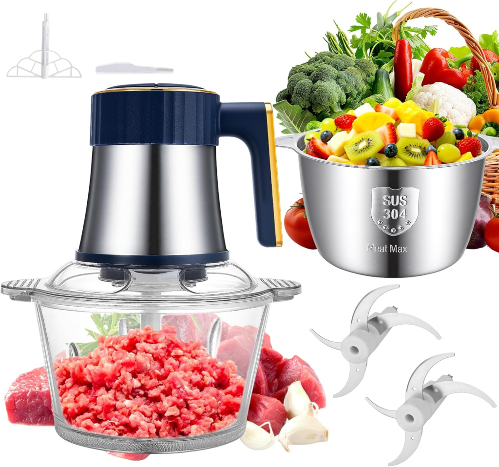 Compact small food processor with stainless steel and glass bowls 400W chopper