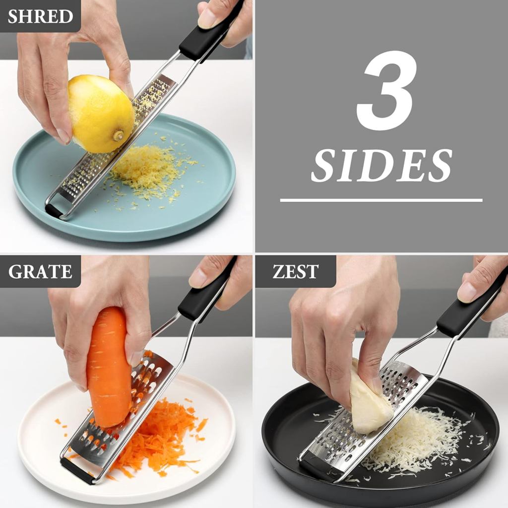 Cambom lemon zester grater three piece stainless steel kitchen tool set for cheese, garlic, ginger, chocolate, vegetables, and fruits