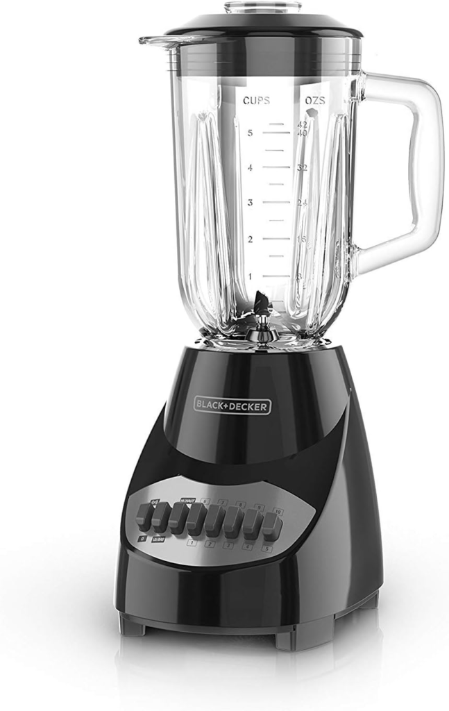 BLACK+DECKER Countertop Blender with 6 cup glass jar and 10 speed settings for smoothies, shakes, frozen drinks, soups, and everyday blending.